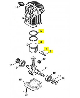 Repères 3-5-7 et 8 Piston