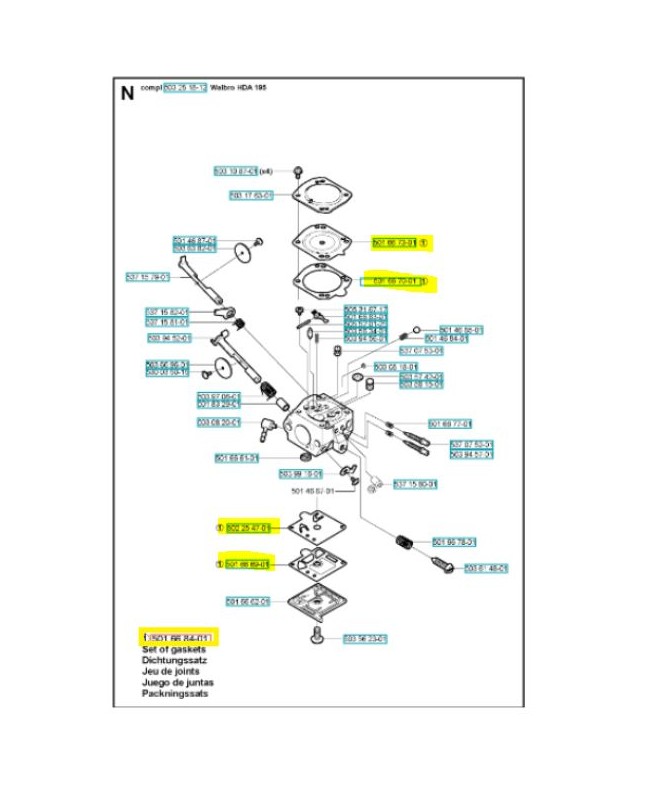 Jeu de joints husqvarna ref. 501668401 Remplace référence 501888401 ;530069850