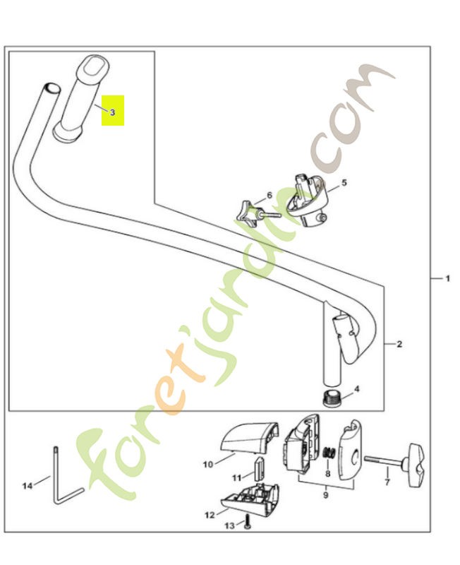 Poignée gauche 4128-791-0300. Pièce de rechange Sithl