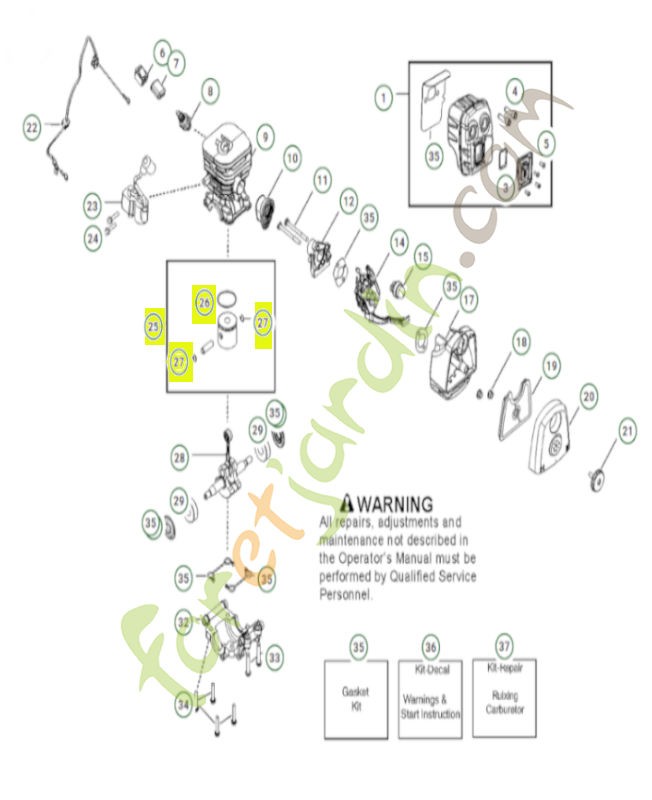 Kit - piston (incl. 26,27 ) 545081814. Pièce de rechange Husqvarna