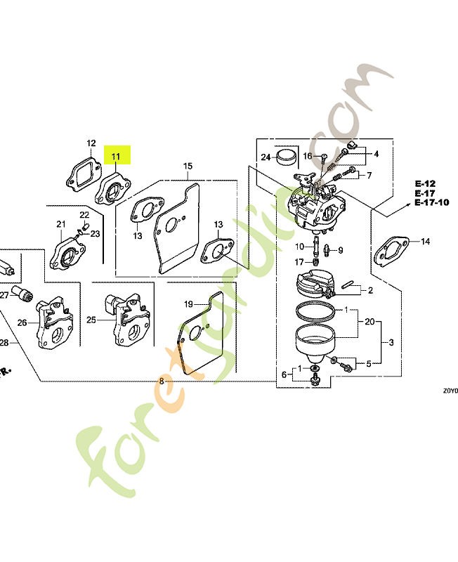 Isolant de carburateur réf. Honda 16211ZL8000
