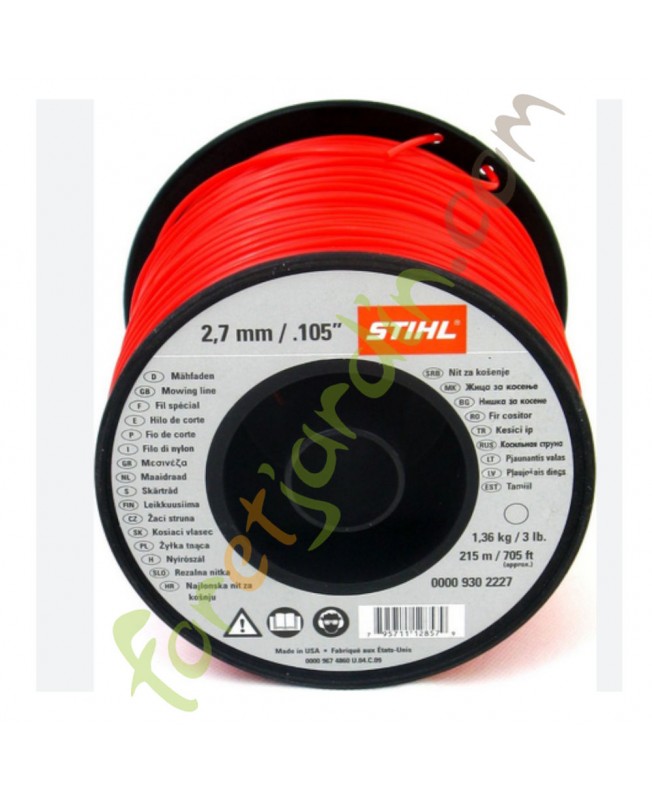 Fil nylon pour debroussailleuse  2.7 mm x 215 m STIHL référence 0000-930-2227