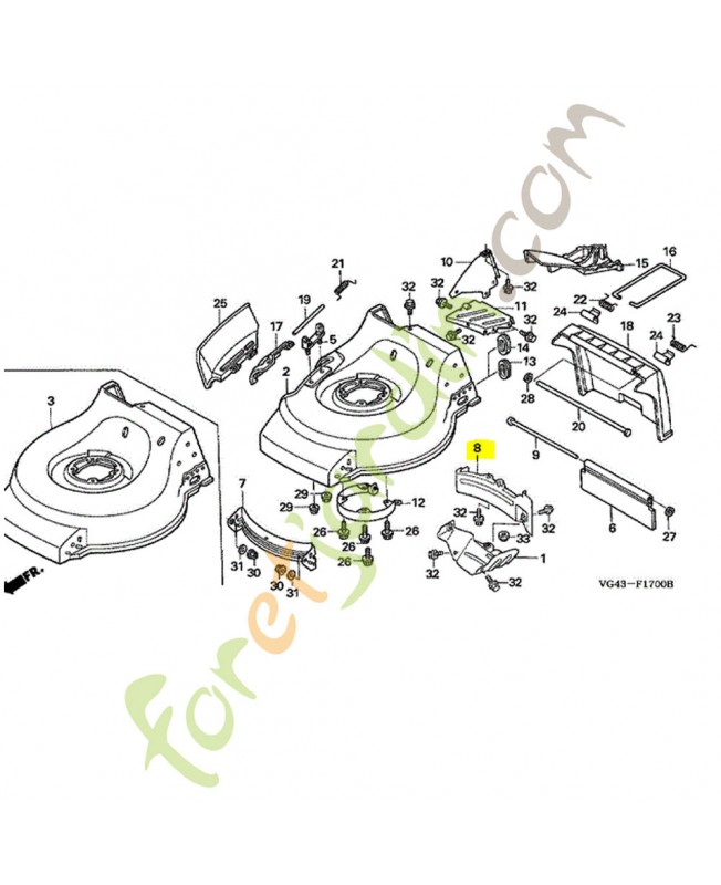 Defilement, ar. réf. Honda 76131VG4020