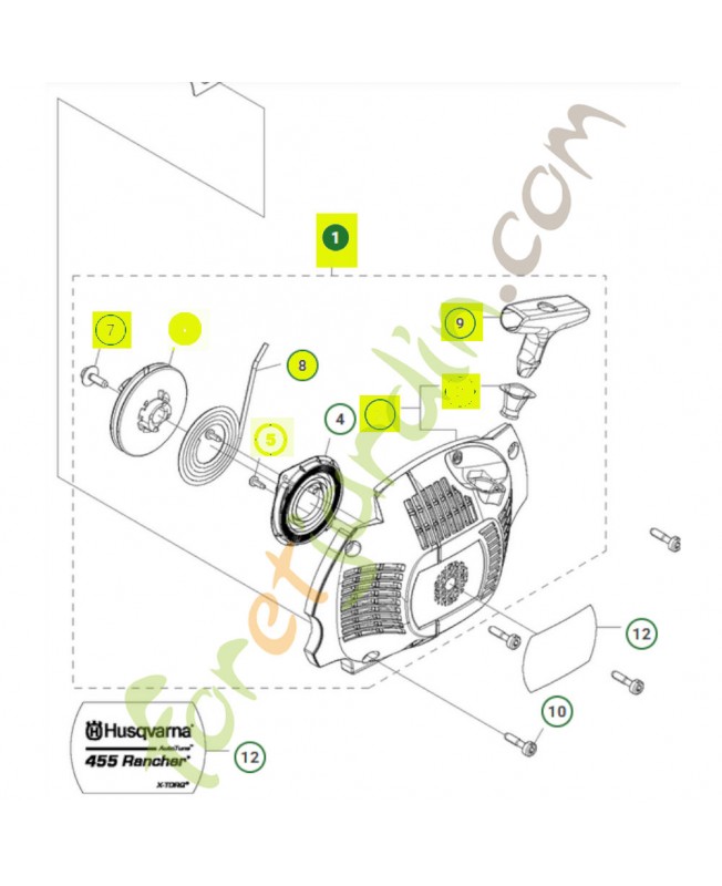 Lanceur assemblé référence 574643201 - Pièce de détachée Husqvarna