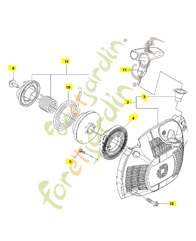 Ensemble démareur réf. Husqvarna 579425315 Remplace référence 579425307 ; 579425315 ; 579425311 ; 579425305 ; 579425302