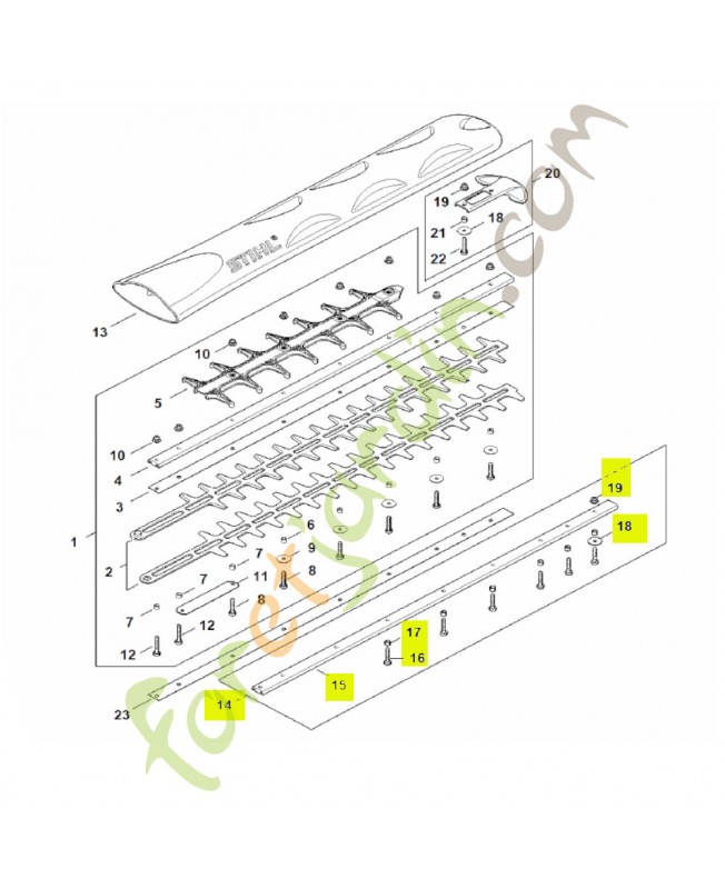 Jeu de pièces, réduction du jeu des couteaux stihl réf. 4237-007-1008