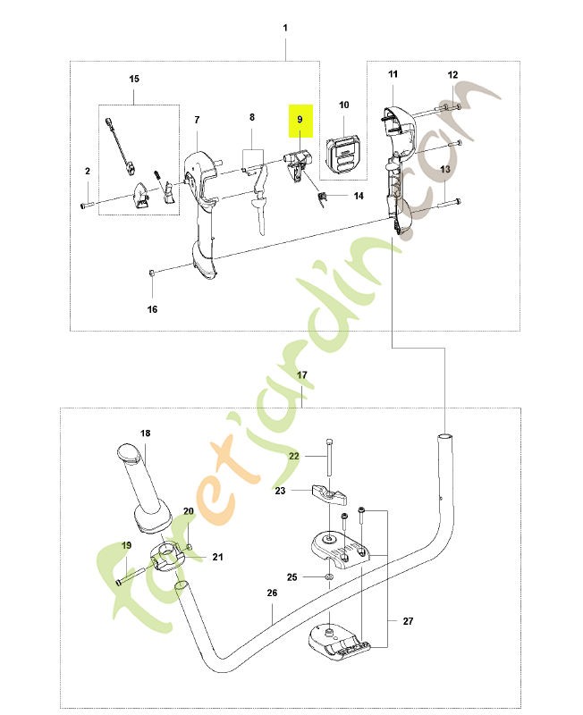 Ensemble de commande d'accélérateur husqvarna réf. 593044302