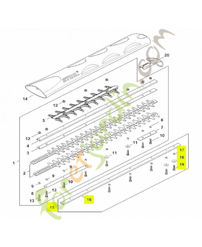 Jeu de pièces, réduction du jeu des couteaux stihl réf. 4237-007-1001