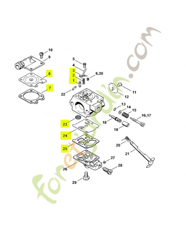 Jeu de pièces de carburateur Stihl réf. 1121-007-1063
