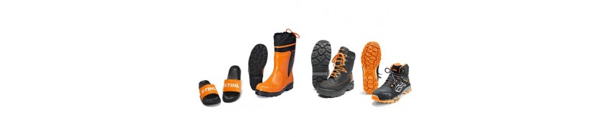 Chaussures et bottes pour travaux forestiers, de motoculture et de jardinage, accessoires et produits d'entretien
